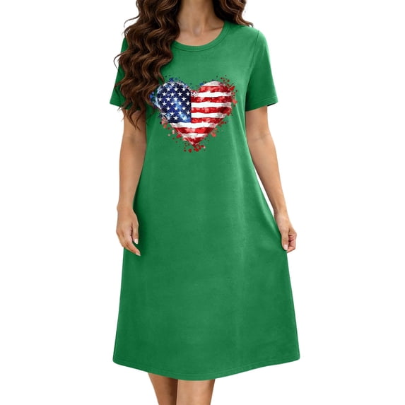 LYEAA Sleepwear for Women Plus Size Soft Short Sleeve Nightgowns Crewneck Night Shirts Comfy Home Dress