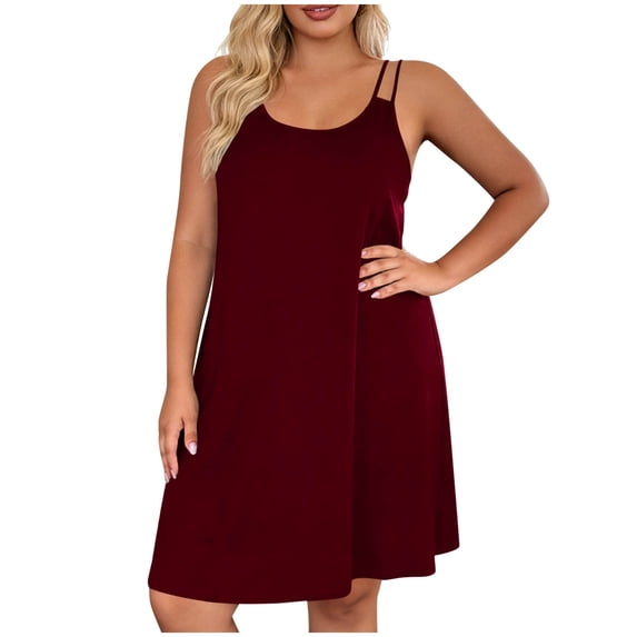LYEAA Sleeveless Nightgowns for Women Plus Size Spaghetti Strap Home Dress Soft Comfy Night Gowns Solid Loose Sleepwear
