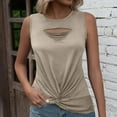 thumbnail image 1 of LYEAA Sleeveless Tops for Women Plus Size Crew Neck Cut Out Spring Summer Casual Tee Shirts Solid Vacation Beach Elegant Fashion Pullover Vest Breathable Soft Loungewear Going Out Clothes Brown S, 1 of 8