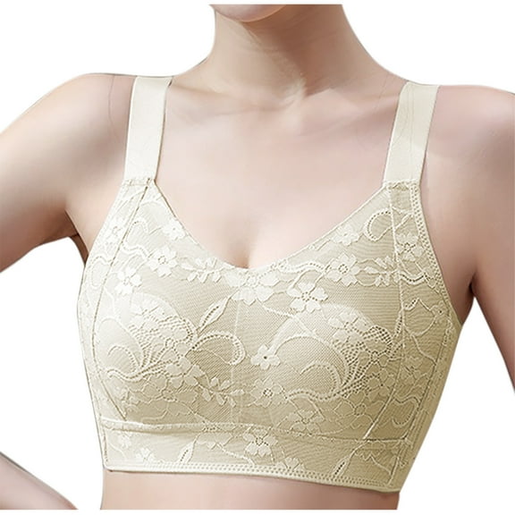 LYEAA Soft Bras for Women No Wires Plus Size Lace Push up Padded Wireless Daily Bras Wirefree Adjustable Strap Lift Bralette Breathable Comfort Sleeping Bras Beige 3XL