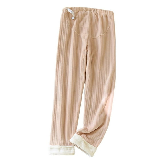 LYEAA Soft Pajama Pants for Women Fuzzy Flannel Warm Winter Adjustable waist Home Pregnancy Loungewear Causal Loose Solid Long Sleep Pants Thick Comfortable Sleepwear Bottoms Pink M