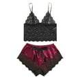 thumbnail image 1 of LYEAA Soft Pajamas for Women Set Valentine's Day Two-piece Satin Nightwear Lace V Neck Bras with Shorts Cozy Loungewear Ladies Solid Casual Sleepwear Sleepsuits Red XL, 1 of 6