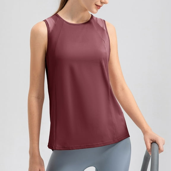 LYEAA Soft Tank Tops for Women Sleeveless Crew Neck Spring Summer Loose Casual Tee Shirts Solid Yoga Sports Vacation Beach Fashion Pullover Vest Breathable Loungewear Going Out Clothes Red M