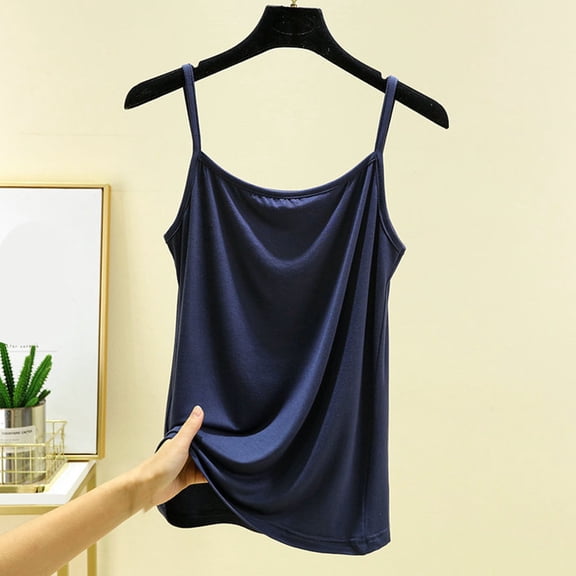 LYEAA Soft Womens Tank Top Cami Plus Size Spaghetti Strap Loose Summer Casual Camisole Solid Crew Neck Sleeveless Breathable Fashion Ladies Pullover Shirts Blue XL
