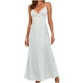 thumbnail image 1 of LYEAA Spaghetti Strap Dresses for Women Sleeveless V Neck Long Dress Flowy Elegant Dress Solid Color Evening Gown Cocktail Dress Slip Dress Fashion Dress Ruched Modest Dress White S, 1 of 3