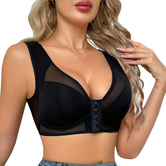 LYEAA Sports Bras for Women Front Closure Plus Size Wireless Push Up Bras Breathable Seamless Comfortable Bras