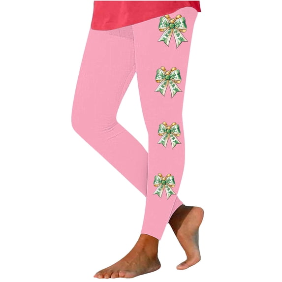 LYEAA St Patricks Day Leggings Elastic Waist Butt Liftings Tights Stretchy Ankle Length Bow Printed Yoga Pants