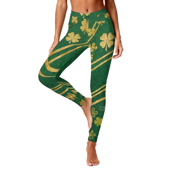 LYEAA St Patricks Day Leggings Stretchy Elastic Waist Breathable Tights Ankle Length Holiday Print Running Pants