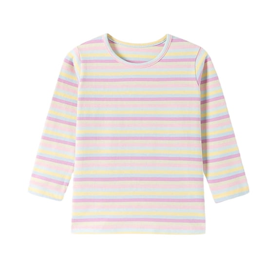 LYEAA Striped Shirts for Girls Crewneck Long Sleeve Basic Tee Lightweight Pullover Tops Fall Casual Clothes Multicolor 1-2T