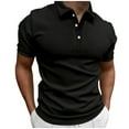 thumbnail image 1 of LYEAA Summer Big Men Shirts Short Sleeves Collared Button Tees Solid Fashion Casual Outdoor Tee Tops Breathable Comfortable Soft Everyday Clothes Black M, 1 of 5