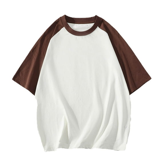 LYEAA Summer Men T Shirts Short Sleeves Crew Neck Loose Pullover T-shirts Color Block Casual Soft Comfortable Breathable Men's Tops Brown L