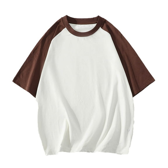 LYEAA Summer Men T Shirts Short Sleeves Crew Neck Loose Pullover T-shirts Color Block Casual Soft Comfortable Breathable Men's Tops Brown L