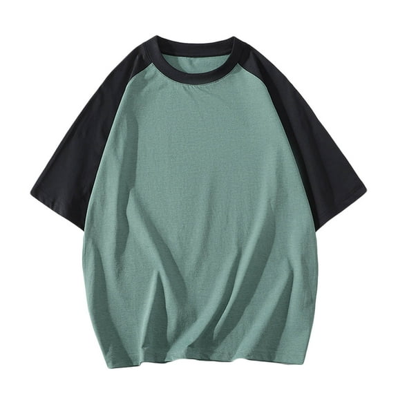 LYEAA Summer Men T Shirts Short Sleeves Crew Neck Loose Pullover T-shirts Color Block Casual Soft Comfortable Breathable Men's Tops Green M