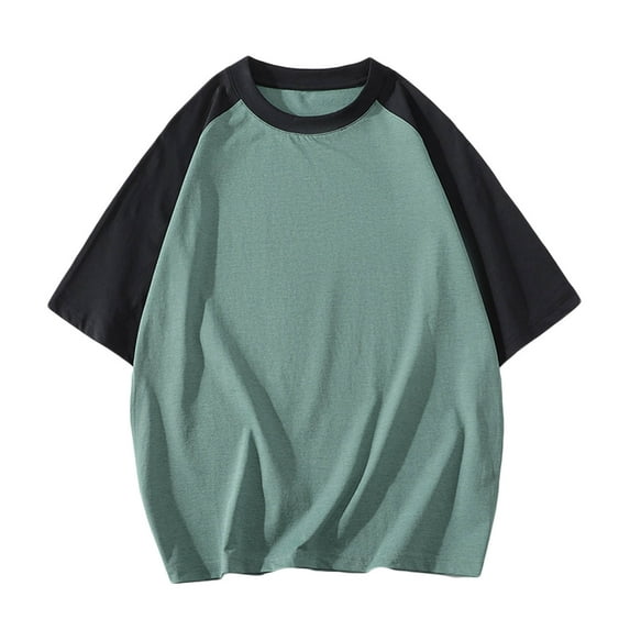 LYEAA Summer Men T Shirts Short Sleeves Crew Neck Loose Pullover T-shirts Color Block Casual Soft Comfortable Breathable Men's Tops Green XL