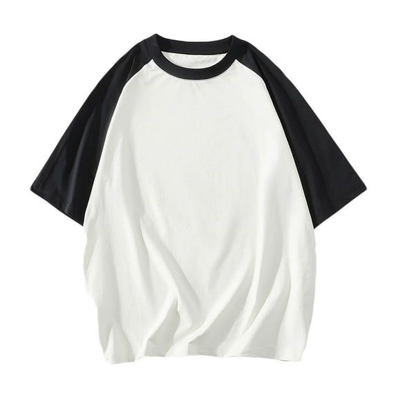 LYEAA Summer Men T Shirts Short Sleeves Crew Neck Loose Pullover T-shirts Color Block Casual Soft Comfortable Breathable Men's Tops White XL