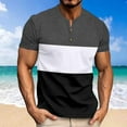 thumbnail image 1 of LYEAA Summer Men T Shirts Short Sleeves Two Buttons Crew Neck Loose Pullover T-shirts Color Block Casual Soft Comfortable Breathable Men's Tops Gray XL, 1 of 7