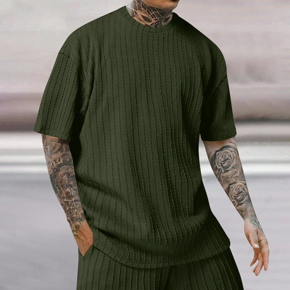 LYEAA Summer Shirts for Men Breathable Short Sleeves Crew Neck Knit Athletic Workout Loose Pullover T-shirts Solid Training Casual Soft Comfortable Men's Tops Green S