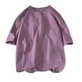 thumbnail image 1 of LYEAA Summer Shirts for Men Pullover Short Sleeves Crewneck Cotton Tees Solid Fashion Casual Loose Outdoor Tee Tops Breathable Comfortable Soft Everyday Clothes Purple L, 1 of 7