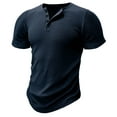 thumbnail image 1 of LYEAA Summer Shirts for Men Pullover Short Sleeves Four Buttons Crew Neck Ribbed Athletic Workout Fitted Stretch T-shirts Solid Training Casual Soft Comfortable Breathable Men's Tops Blue 3XL, 1 of 6