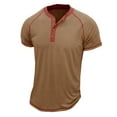 thumbnail image 1 of LYEAA Summer Shirts for Men Short Sleeve Four Buttons Crew Neck Fitted Pullover T-shirts Solid Casual Soft Comfortable Breathable Men's Tops Brown L, 1 of 4