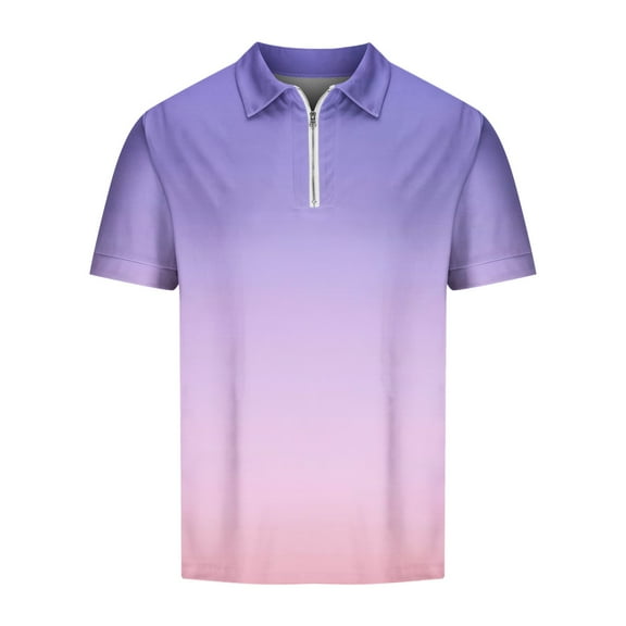 LYEAA Summer T-Shirts for Men Big Mens Short Sleeves Collared Half Zip Tees Gradient Fashion Casual Outdoor Tee Tops Breathable Comfortable Soft Everyday Clothes Pink S
