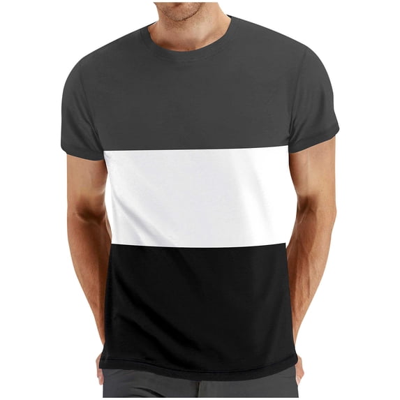 LYEAA Summer T-Shirts for Men Short Sleeves Crew Neck Loose Pullover Shirts Color Block Casual Soft Comfortable Breathable Men's Tops Black 2XL