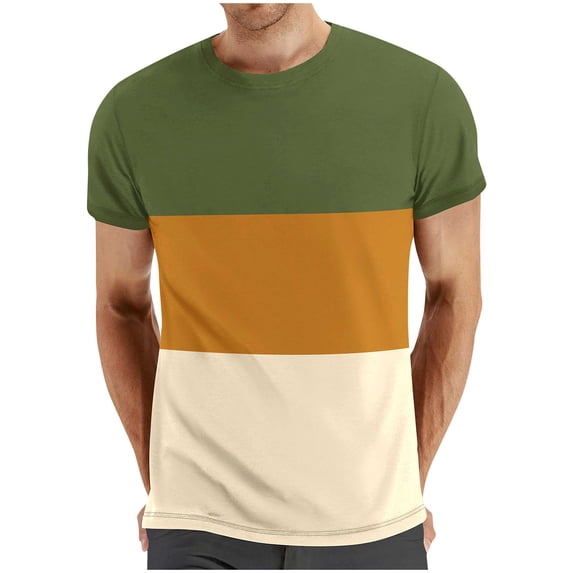 LYEAA Summer T-Shirts for Men Short Sleeves Crew Neck Loose Pullover Shirts Color Block Casual Soft Comfortable Breathable Men's Tops Green L