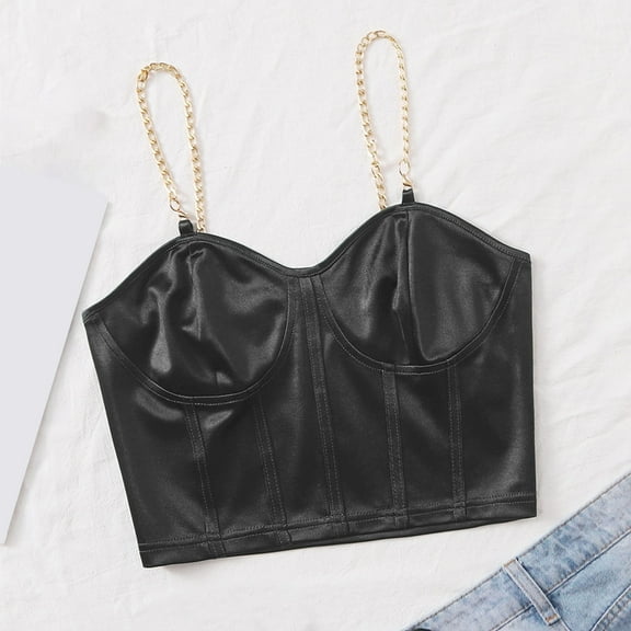 LYEAA Summer Tank Tops for Women 2025 Chain Spaghetti Strap Fitted Casual Party Crop Sling Tube Top Solid Sleeveless Breathable Fashion Ladies Pullover Shirts Black S