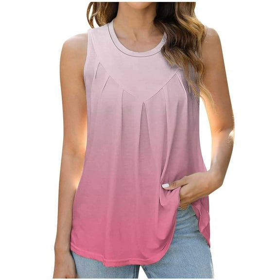 LYEAA Summer Tank Tops for Women Plus Size Sleeveless Crew Neck Summer Loose Casual Tee Shirts Gradient Flowy Beach Elegant Fashion Pullover Vest Breathable Soft Loungewear Going Out Clothes Pink XL