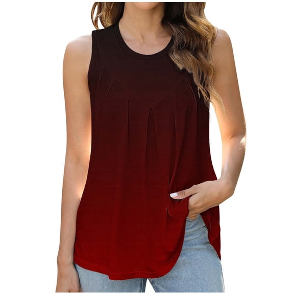 LYEAA Summer Tank Tops for Women Plus Size Sleeveless Crew Neck Summer Loose Casual Tee Shirts Gradient Flowy Beach Elegant Fashion Pullover Vest Breathable Soft Loungewear Going Out Clothes Red 2XL