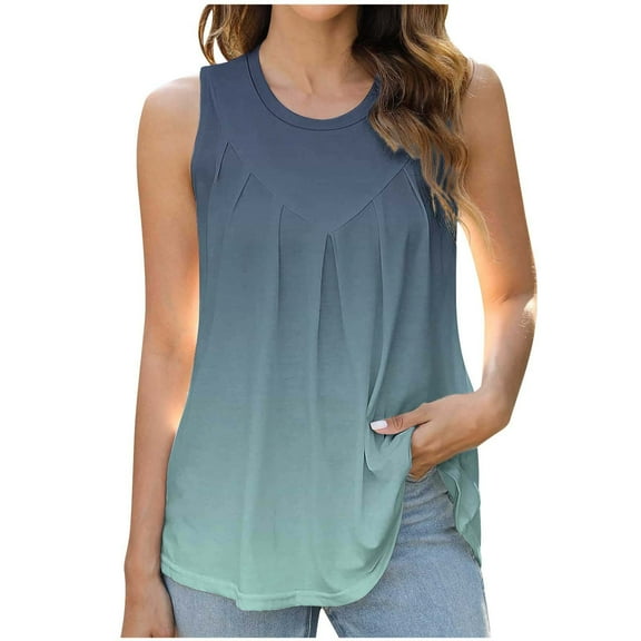 LYEAA Summer Tank Tops for Women Plus Size Sleeveless Crew Neck Summer Loose Casual Tee Shirts Gradient Flowy Beach Elegant Fashion Pullover Vest Breathable Soft Loungewear Going Out Clothes Green XL