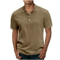 thumbnail image 1 of LYEAA Summer Tops for Men Short Sleeves Four Buttons Crew Neck Loose Pullover T-shirts Solid Casual Soft Comfortable Breathable Men's Shirts Brown L, 1 of 5