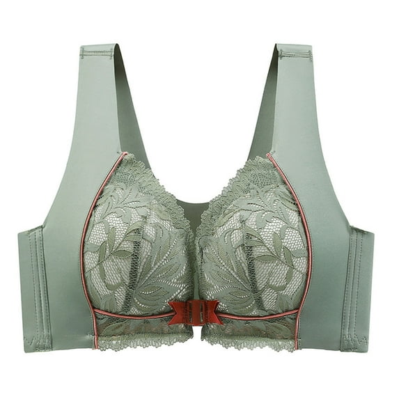 LYEAA Supportive Bras for Women with No Wires Wireless Push Up Bras Front Closure Wide Strap Bras Lift Shape Bralette Soild Breathable Soft Bras Comfortable Everyday Bras T-Shirt Bras Green