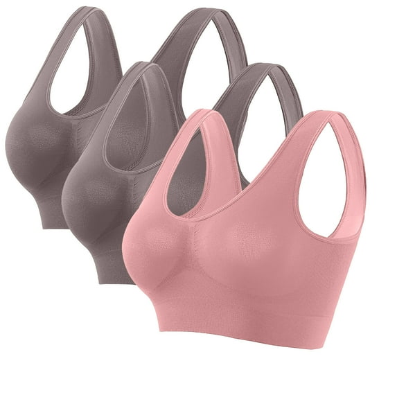 LYEAA Supportive Bras for Women Packs of 3 Plus Size No Underwire Cool thin Sport Yoga Bra Solid Stretch Fitness Workout Bra Full Cup Comfortable Bras Pullover Breathable Sleeping Bras Multicolor 3XL