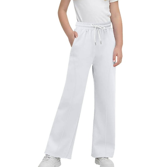 LYEAA Sweatpants for Girls 4-15 Years Straight Bottom Fleece Joggers with Pockets Solid Color Athletic Trousers Pants
