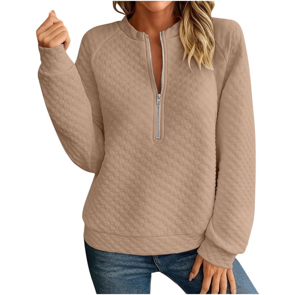 LYEAA Sweatshirts for Women Long Sleeve Collared Tees Solid Pullover Tops Lightweight Casual Holiday Clothes