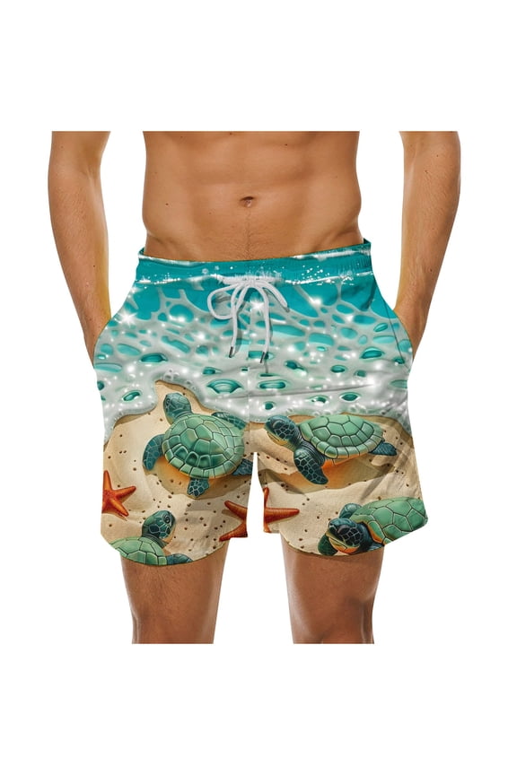 Swim Shorts for Men Pants Elastic Waist Summer Beach Big Men's Trunks Cute Printed Drawstring Surf Board Shorts Casual Sports Fashion Comfortable Swimwear Bathing Suit with Pockets Green 3XL