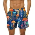 thumbnail image 1 of LYEAA Swim Trunks Men Elastic Waist Summer Beach Big Men's Shorts Jellyfish Print Drawstring Surfing Board Shorts Casual Loose Athletic Fashion Comfort Swimwear Bathing Suit with Pockets Blue S, 1 of 5