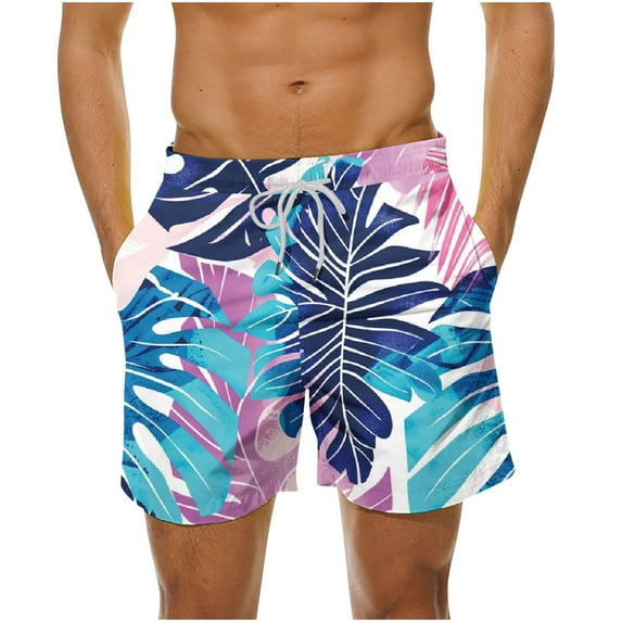 LYEAA Swim Trunks for Men with Pocket Elastic Waist Summer Beach Big Men's Shorts Hawaiian Colorful Leaf Printed Drawstring Surfing Board Shorts Casual Athletic Fashion Comfort Swimsuit L