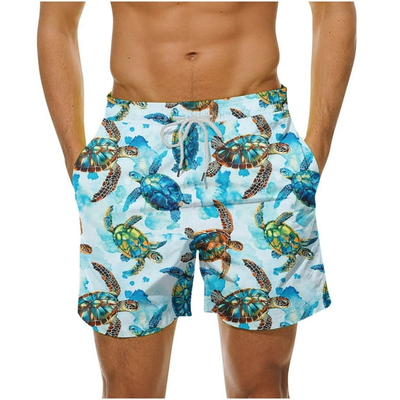 LYEAA Swim Trunks for Men with Pocket Elastic Waist Summer Beach Big Men's Swimming Shorts Cute Printed Drawstring Surf Board Shorts Casual Athletic Fashion Comfortable Swimwear Blue 5XL