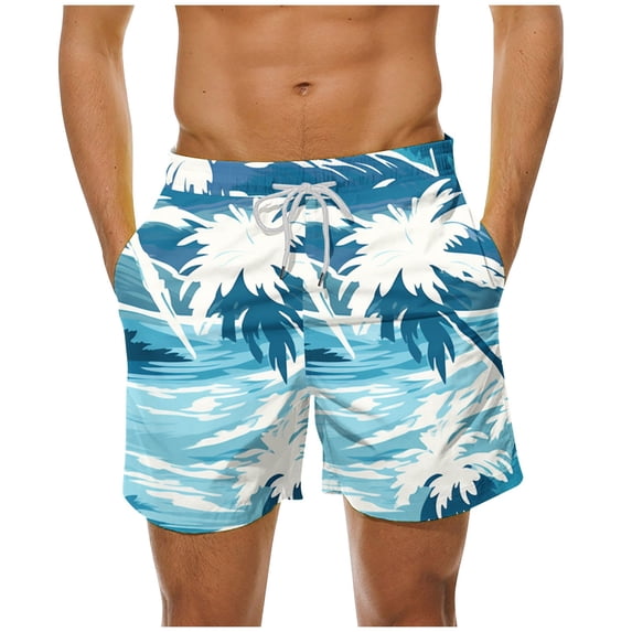 LYEAA Swim Trunks for Men with Pocket Elastic Waist Summer Beach Big Men's Swimming Shorts Hawaiian Colorful Tree Printed Drawstring Surf Board Shorts Casual Athletic Fashion Comfortable Swimsuit 5XL