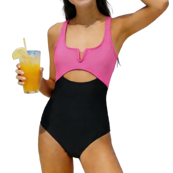 LYEAA Swimming Suits for Kids One-Piece Swimsuits Cutout Colorblock Bathing Suit Beach Vacation Swimwear