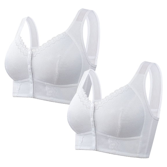 LYEAA T Shirt Bras for Women 2 Pack Plus Size No Wire Wirefree Everyday Bras Push up Breathable Wireless Front Closure Daily Sleep Bras Comfortable Shaping Full Figure Soft Stretch Bras White S