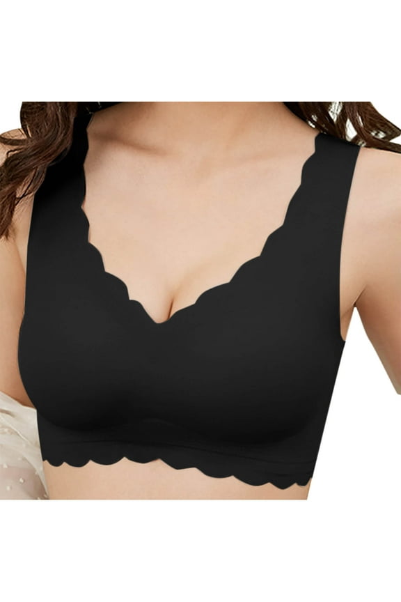 T Shirt Bras for Women Plus Size Seamless Push up Padded Wireless Daily Bras Wirefree Wide Strap Lift Soft Bralette No Wire Breathable Comfort Sleeping Bras with Removable Cup Black 4XL