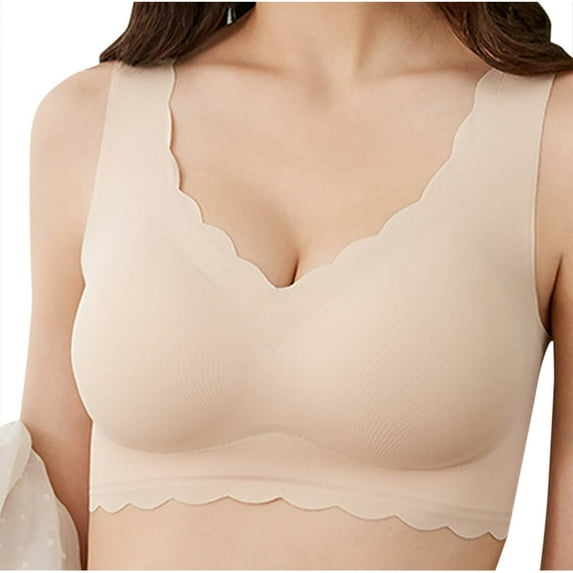 LYEAA T Shirt Bras for Women Plus Size Seamless Push up Padded Wireless Daily Bras Wirefree Wide Strap Lift Soft Bralette No Wire Breathable Comfort Sleeping Bras with Removable Cup Brown M