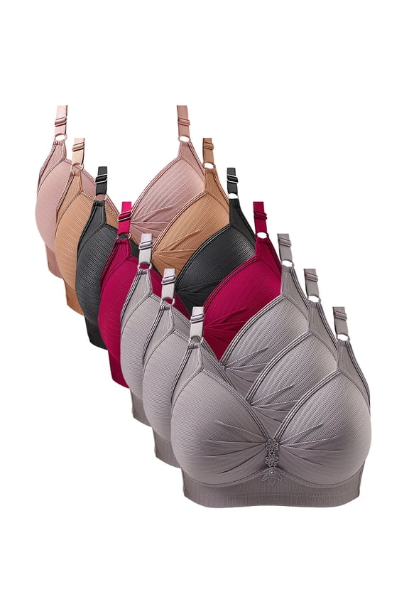 T-Shirt Bras for Women Wireless 7 Pack Plus Size No Wire Wirefree Everyday Bras Push up Breathable Solid Color Daily Sleep Bras Comfort Shaping Soft Stretch Bras Gray 36/80