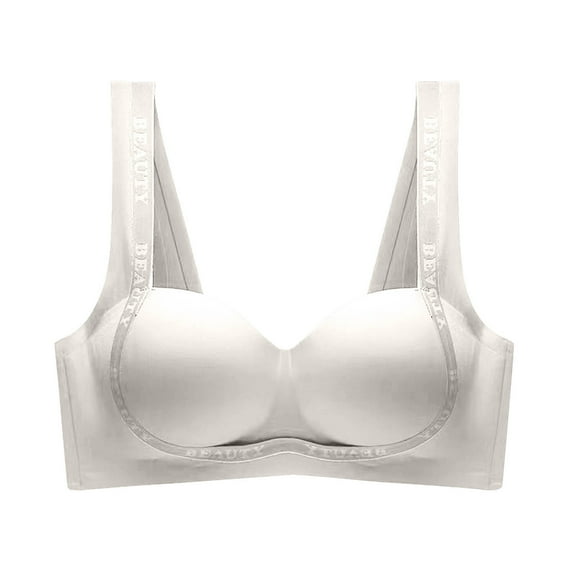 LYEAA T Shirt Bras for Women Wireless Seamless Push up Daily Bras Wirefree Wide Strap Lift Soft Bralette No Wire Breathable Comfort Sleeping Bras Beige 32/70AB