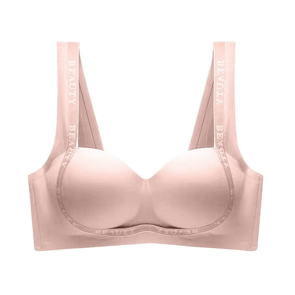 LYEAA T Shirt Bras for Women Wireless Seamless Push up Daily Bras Wirefree Wide Strap Lift Soft Bralette No Wire Breathable Comfort Sleeping Bras Pink 36/80AB