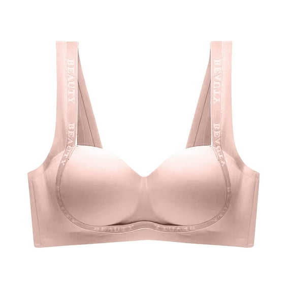 LYEAA T Shirt Bras for Women Wireless Seamless Push up Daily Bras Wirefree Wide Strap Lift Soft Bralette No Wire Breathable Comfort Sleeping Bras Pink 36/80AB