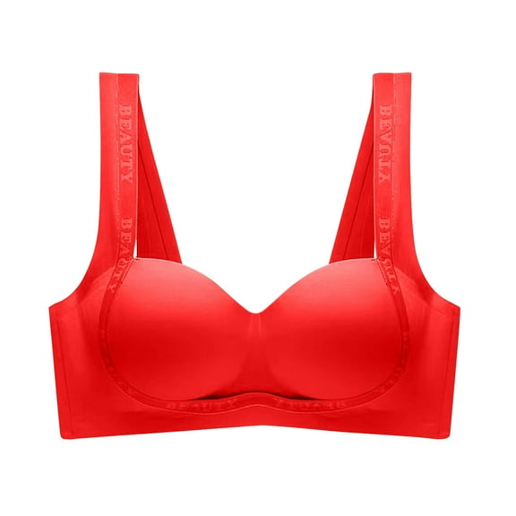 LYEAA T Shirt Bras for Women Wireless Seamless Push up Daily Bras Wirefree Wide Strap Lift Soft Bralette No Wire Breathable Comfort Sleeping Bras Red 34/75AB